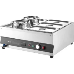 VEVOR Electric Soup Warmer, Two 6.34QT Pots & Three 1/3 Pans, Stainless Steel Commercial Food Warmer with 86~185°F Adjustable Temp, 1500W Bain Marie, Soup Station for Restaurant, Buffet