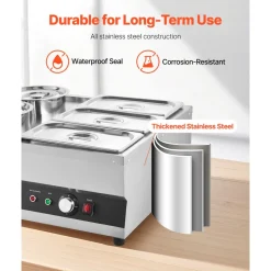 VEVOR Electric Soup Warmer, Two 6.34QT Pots & Three 1/3 Pans, Stainless Steel Commercial Food Warmer with 86~185°F Adjustable Temp, 1500W Bain Marie, Soup Station for Restaurant, Buffet