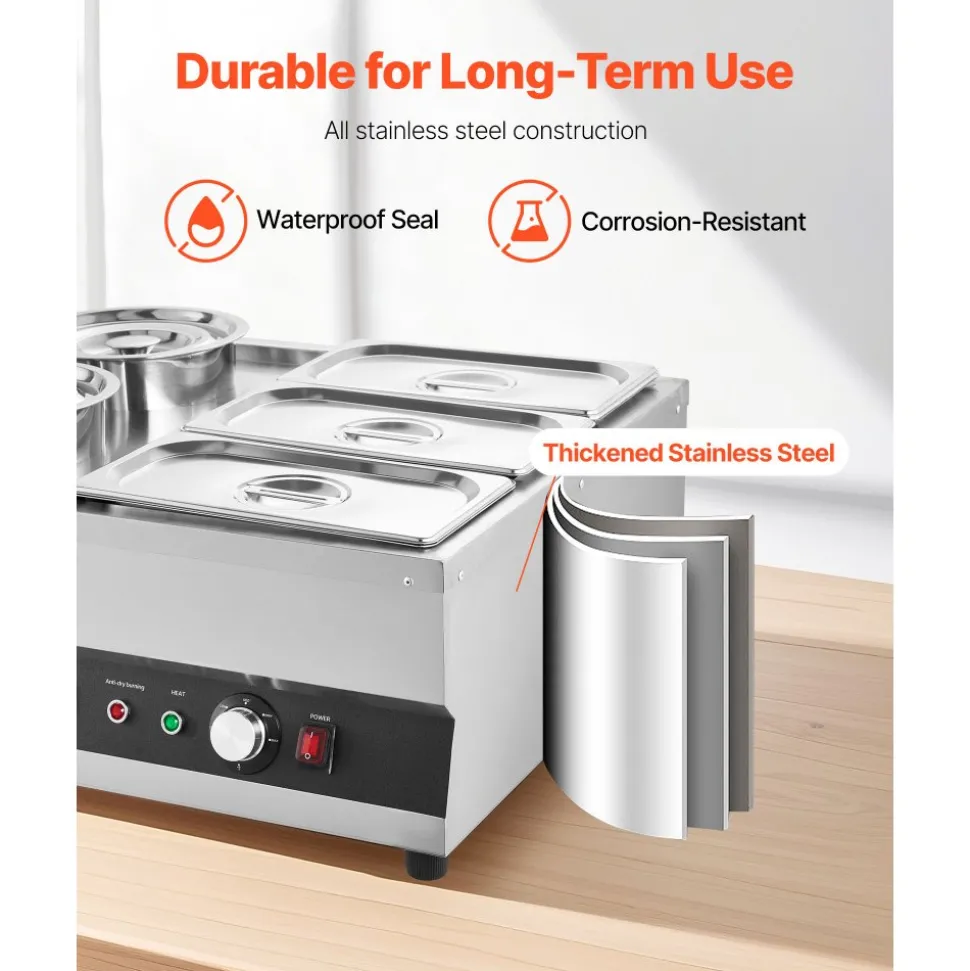 VEVOR Electric Soup Warmer, Two 6.34QT Pots & Three 1/3 Pans, Stainless Steel Commercial Food Warmer with 86~185°F Adjustable Temp, 1500W Bain Marie, Soup Station for Restaurant, Buffet