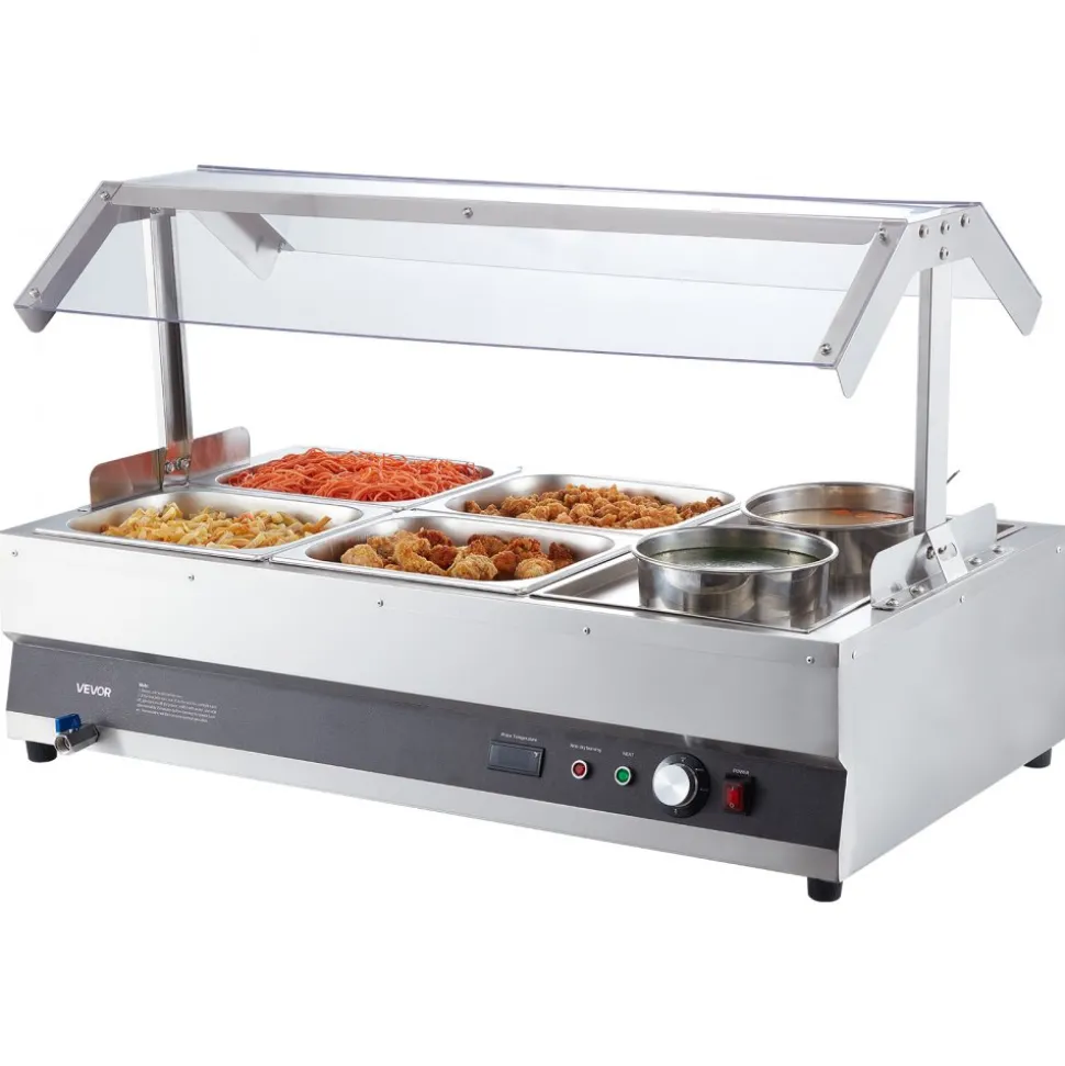 VEVOR Electric Soup Warmer, Two 6.34QT Pots & Four 1/2 Pans, Stainless Steel Commercial Food Warmer with 86~185°F Adjustable Temp, 1500W Bain Marie with Cover, Soup Station for Restaurant, Buffet