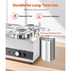 VEVOR Electric Soup Warmer, Two 6.34QT Pots & Six 1/3 Pans, Stainless Steel Commercial Food Warmer with 86~185°F Adjustable Temp, 1500W Bain Marie with Cover, Soup Station for Restaurant, Buffet