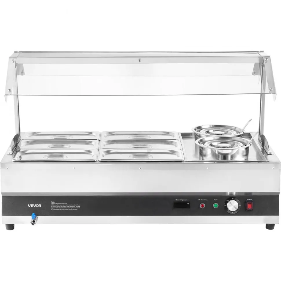 VEVOR Electric Soup Warmer, Two 6.34QT Pots & Six 1/3 Pans, Stainless Steel Commercial Food Warmer with 86~185°F Adjustable Temp, 1500W Bain Marie with Cover, Soup Station for Restaurant, Buffet