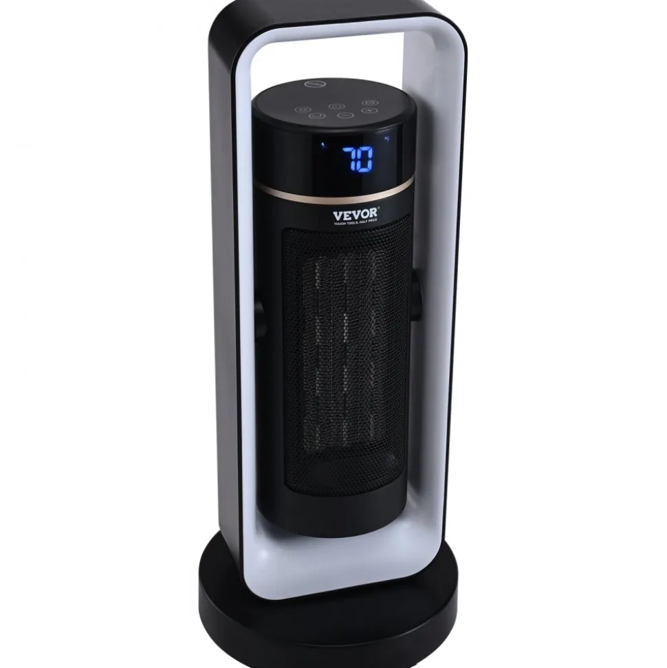 VEVOR Electric Space Heater with Thermostat Remote Control, 1000W/1500W 2-Level Adjustable Quiet Ceramic Heater Fan, 20 in Tip-Over Shutdown Overheat Protection Small Heaters for Office Room Desk Indo