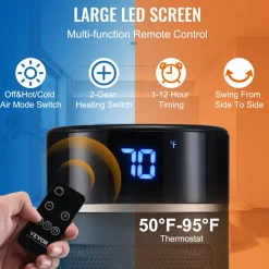 VEVOR Electric Space Heater with Thermostat Remote Control, 1000W/1500W 2-Level Adjustable Quiet Ceramic Heater Fan, 20 in Tip-Over Shutdown Overheat Protection Small Heaters for Office Room Desk Indo
