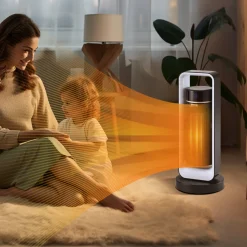 VEVOR Electric Space Heater with Thermostat Remote Control, 1000W/1500W 2-Level Adjustable Quiet Ceramic Heater Fan, 20 in Tip-Over Shutdown Overheat Protection Small Heaters for Office Room Desk Indo