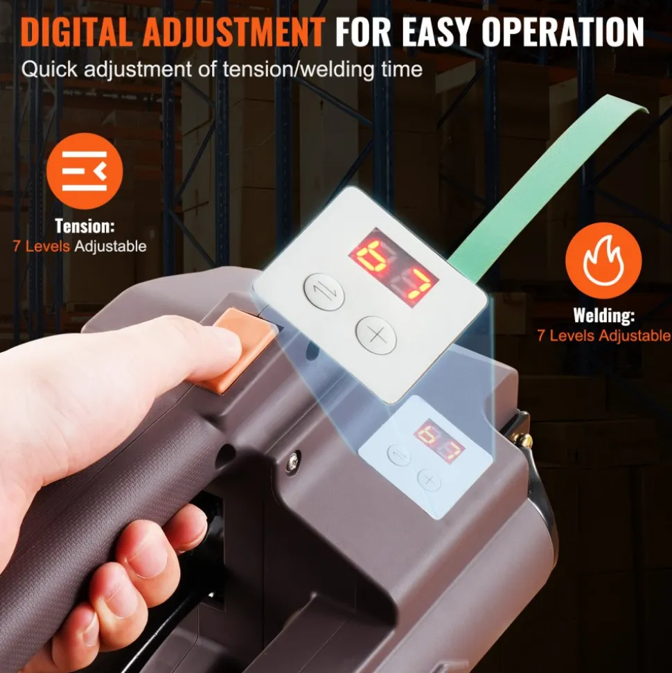 VEVOR Electric Strapping Machine, for 0.39"-0.75" PP PET Straps, Portable Electric Banding Tool with Digital Display, 2 x 4000mAh Battery Powered Automatic Strapping Tool for Packaging Box Pallet