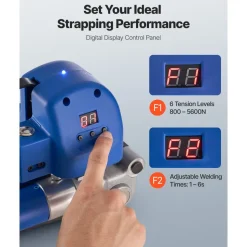 VEVOR Electric Strapping Machine, 2 x 4000mAh Batteries, Automatic Strapping Tool with Digital Display for 0.394-0.748 inches Wide PET Straps, Handheld Banding Tools for Packaging Box Pallet