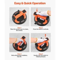 VEVOR Electric Suction Cup, 8-Inch Vacuum Glass Lifter with Digital Display for Suction Power & Battery Level, 440 lbs Max Lifting Capacity Tile Suction Cup Tool for Lifting Tile, Granite (1-Pack)