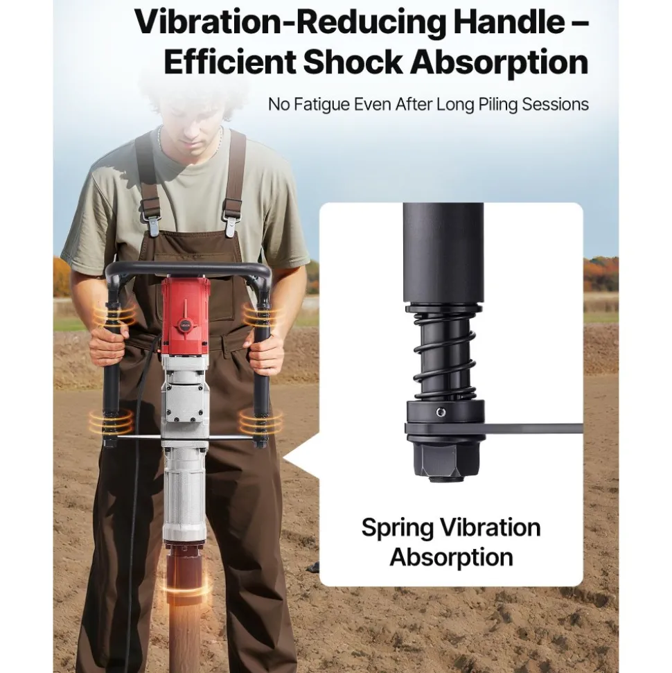 VEVOR Electric T Post Driver, 2200W Handheld Post Pounder with 2.17 in/55mm, 2.76 in/70mm Sleeves, Powerful Pile Driver for Fence,Metal Fencing, Farm, Garden, Construction, Landscaping Projects