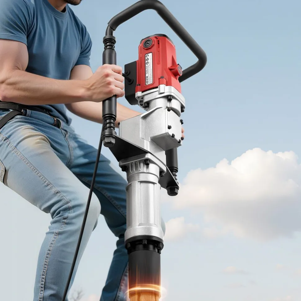 VEVOR Electric T Post Driver, 2200W Handheld Post Pounder with 2.17 in/55mm, 2.76 in/70mm Sleeves, Powerful Pile Driver for Fence,Metal Fencing, Farm, Garden, Construction, Landscaping Projects
