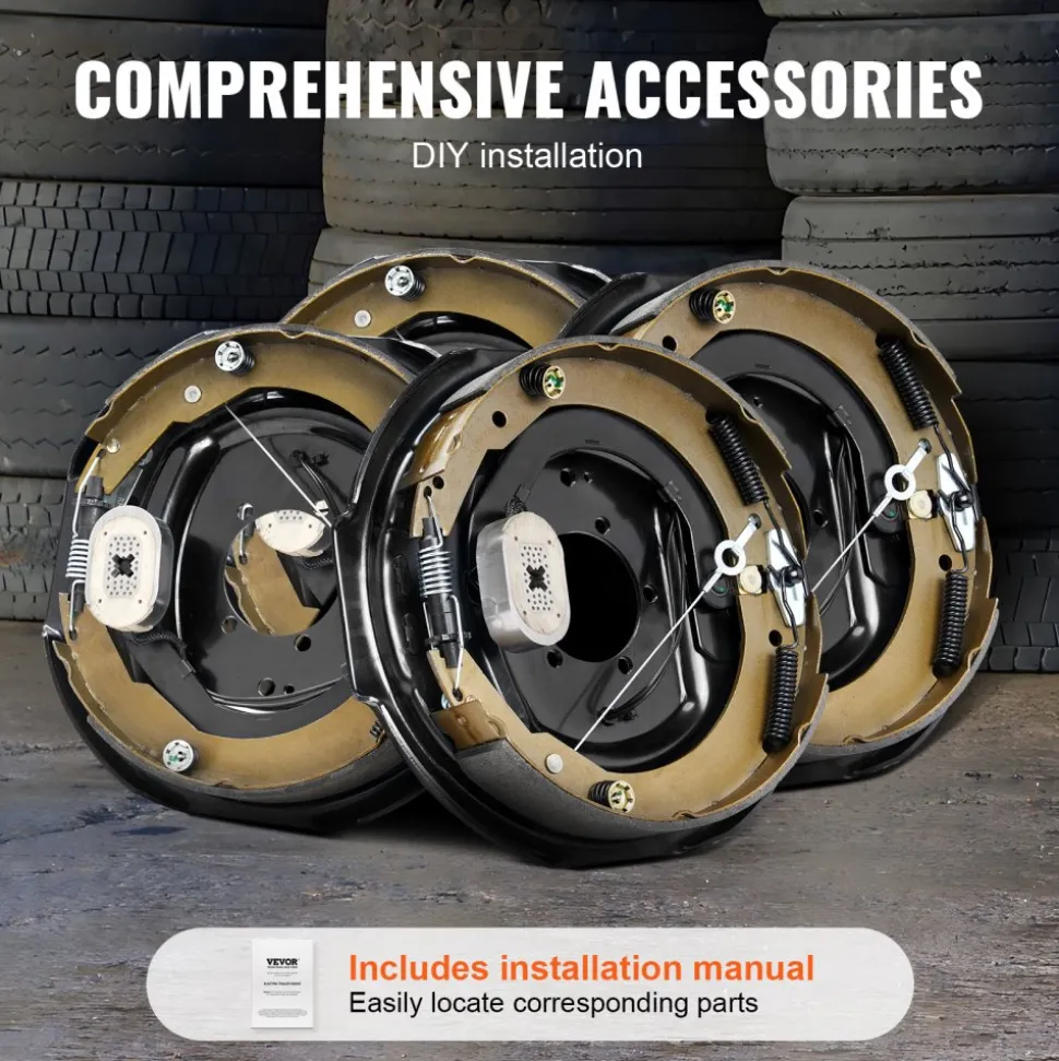 VEVOR Electric Trailer Brake Assembly, 12" x 2", 2 Pairs Self-Adjusting Electric Brakes Kit for 7000 lbs Axle, 5-Hole Mounting, Backing Plates for Braking System Part Replacement (2 Right + 2 Left)