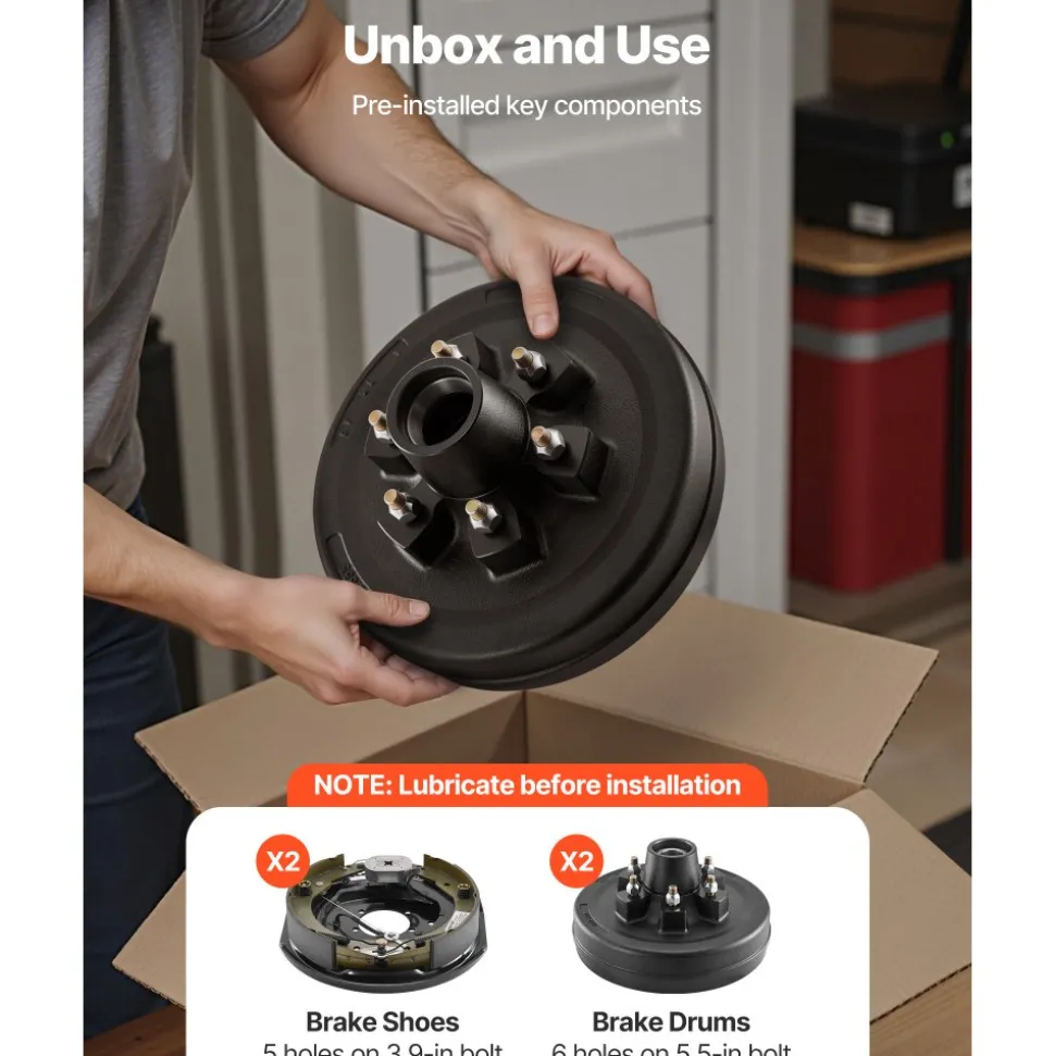 VEVOR Electric Trailer Brake Assembly, 12 x 2 Inch, 1 Pair Self-Adjusting Electric Brakes Kit for 6000 lbs Trailer Axle, Backing Plates for Braking System Part Replacement, Fit for Trailers, RVs