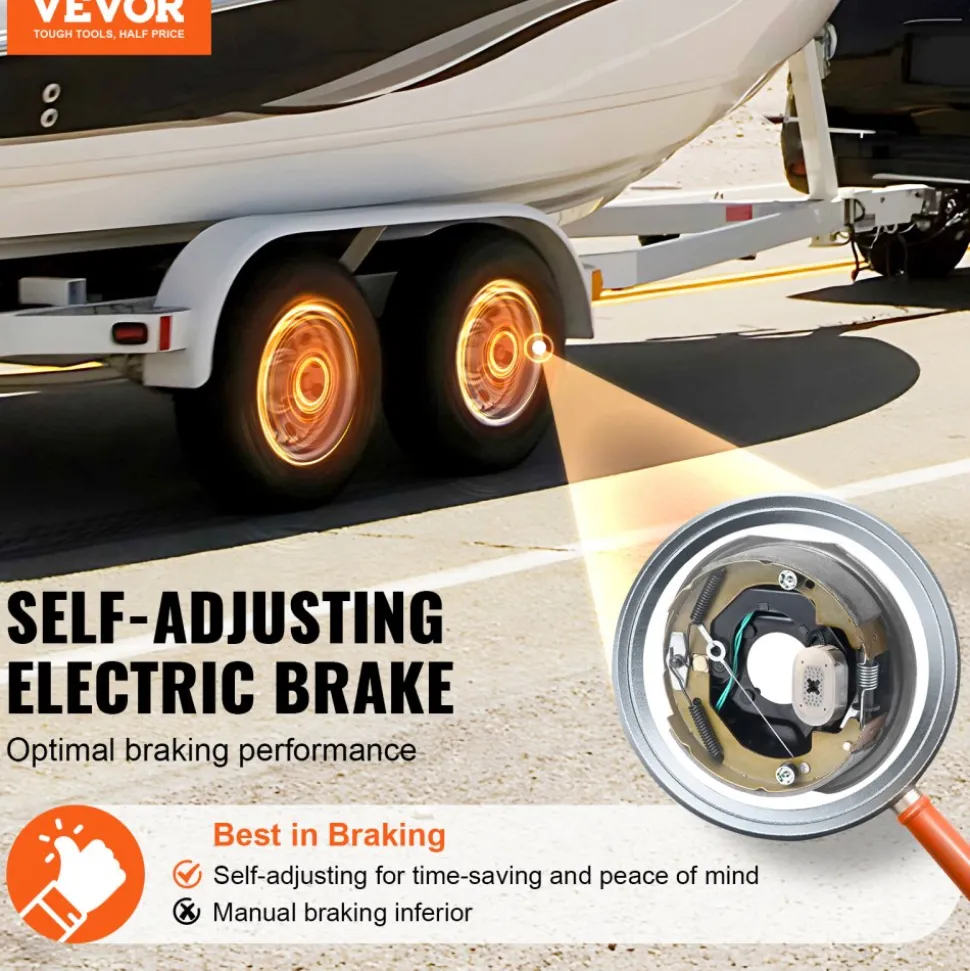 VEVOR Electric Trailer Brake Assembly, 10" x 2-1/4", 2 Pairs Self-Adjusting Electric Brakes Kit for 3500 lbs Axle, 4-Hole Mounting, Backing Plates for Brake System Part Replacement (2 Right + 2 Left)