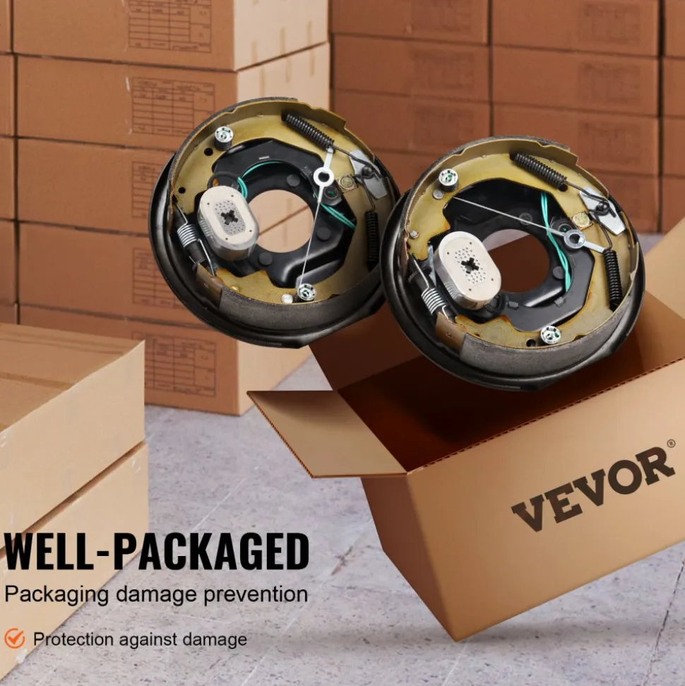VEVOR Electric Trailer Brake Assembly, 10" x 2-1/4", 1 Pair Self-Adjusting Electric Brakes Kit for 3500 lbs Axle, 4-Hole Mounting, Backing Plates for Brake System Part Replacement (1 Right + 1 Left)