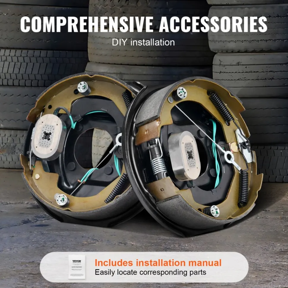 VEVOR Electric Trailer Brake Assembly, 10" x 2-1/4", 1 Pair Self-Adjusting Electric Brakes Kit for 3500 lbs Axle, 4-Hole Mounting, Backing Plates for Brake System Part Replacement (1 Right + 1 Left)