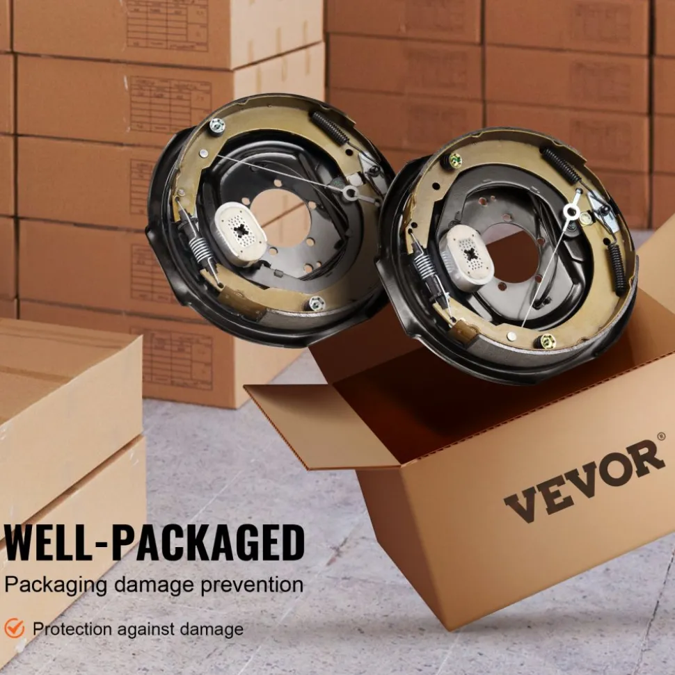 VEVOR Electric Trailer Brake Assembly, 12" x 2", 1 Pair Self-Adjusting Electric Brakes Kit for 7000 lbs Axle, 5-Hole Mounting, Backing Plates for Braking System Part Replacement (1 Right + 1 Left)