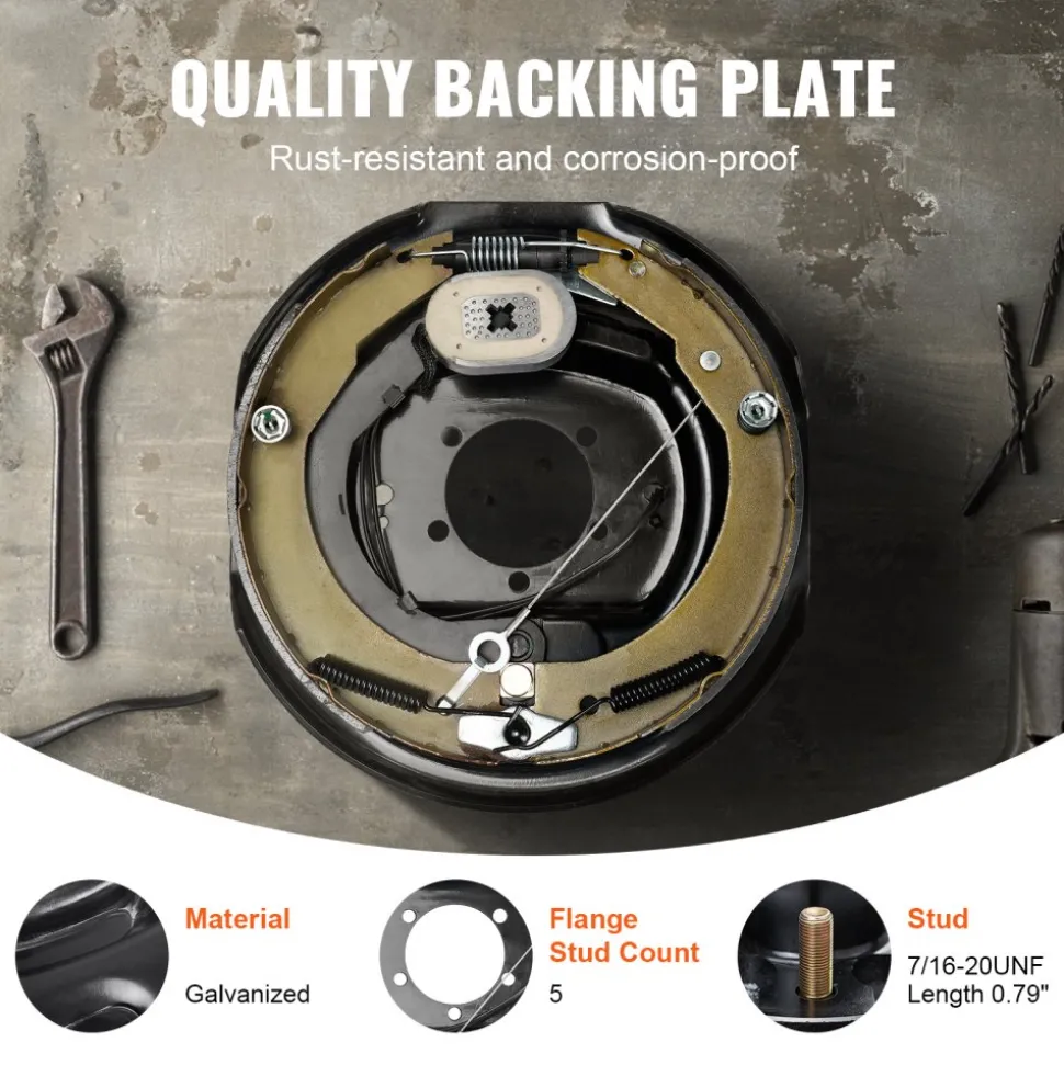 VEVOR Electric Trailer Brake Assembly, 12" x 2", 1 Pair Self-Adjusting Electric Brakes Kit for 7000 lbs Axle, 5-Hole Mounting, Backing Plates for Braking System Part Replacement (1 Right + 1 Left)