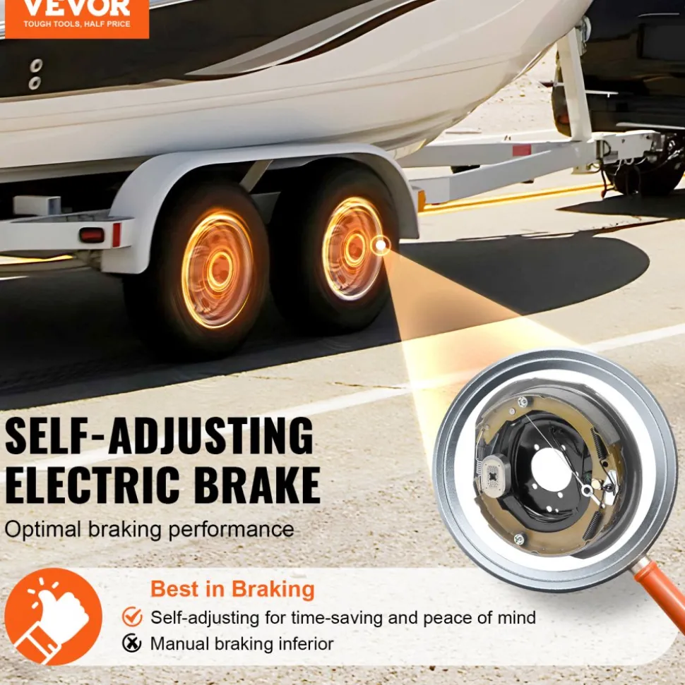 VEVOR Electric Trailer Brake Assembly, 12" x 2", 1 Pair Self-Adjusting Electric Brakes Kit for 7000 lbs Axle, 5-Hole Mounting, Backing Plates for Braking System Part Replacement (1 Right + 1 Left)