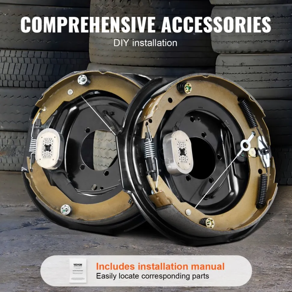 VEVOR Electric Trailer Brake Assembly, 12" x 2", 1 Pair Self-Adjusting Electric Brakes Kit for 7000 lbs Axle, 5-Hole Mounting, Backing Plates for Braking System Part Replacement (1 Right + 1 Left)