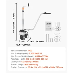 VEVOR Electric Trailer Dolly, 5500 lbs Towing Capacity, 380W 12V Motorized Jockey Wheel with 23 ft/min Moving Speed, 12.2-24.8 in Adjustable Clamp Height & 8 in Rubber Tire, For Moving Caravan Boat