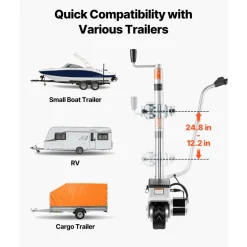 VEVOR Electric Trailer Dolly, 5500 lbs Towing Capacity, 380W 12V Motorized Jockey Wheel with 23 ft/min Moving Speed, 12.2-24.8 in Adjustable Clamp Height & 8 in Rubber Tire, For Moving Caravan Boat