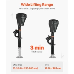VEVOR Electric Trailer Jack, 5000 lbs, Heavy Duty RV Electric Power Tongue Jack with 7-pin Connector, Manual Crank Handle & Weatherproof Jack Cover, 10"-28.3" Lift, for Trailers, Campers & RVs, Black