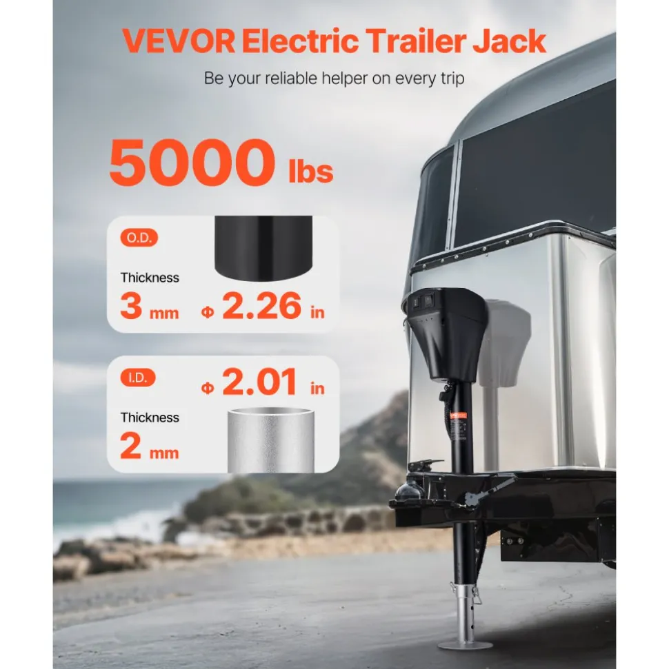 VEVOR Electric Trailer Jack, 5000 lbs, Heavy Duty RV Electric Power Tongue Jack with 7-pin Connector, Manual Crank Handle & Weatherproof Jack Cover, 10"-28.3" Lift, for Trailers, Campers & RVs, Black