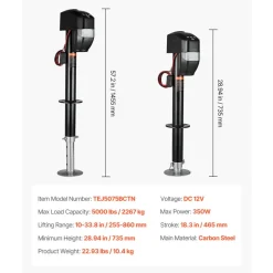 VEVOR Electric Trailer Jack, 5000 lbs, Heavy Duty RV Electric Power Tongue Jack with 2 Way Connector, Remote Control, Crank Handle & Weatherproof Jack Cover, 10