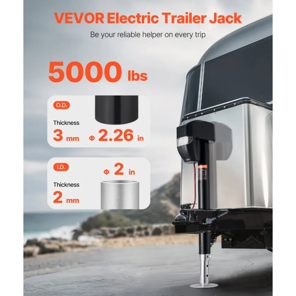 VEVOR Electric Trailer Jack, 5000 lbs, Heavy Duty RV Electric Power Tongue Jack with 2 Way Connector, Remote Control, Crank Handle & Weatherproof Jack Cover, 10"-28.3" Lift, for Trailers & Campers