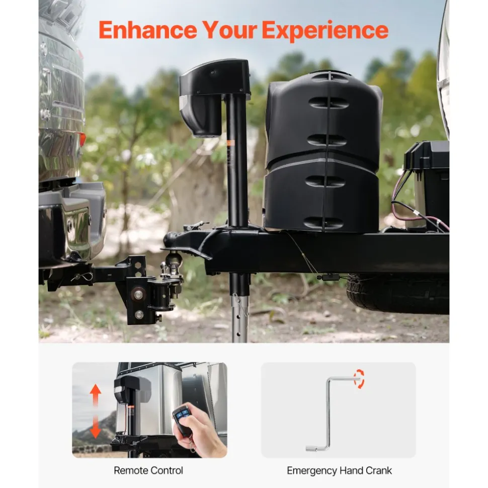 VEVOR Electric Trailer Jack, 5000 lbs, Heavy Duty RV Electric Power Tongue Jack with 2 Way Connector, Remote Control, Crank Handle & Weatherproof Jack Cover, 10"-28.3" Lift, for Trailers & Campers