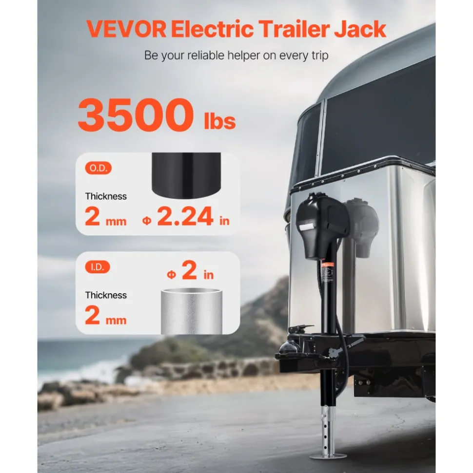 VEVOR Electric Trailer Jack, 3500 lbs, Heavy Duty RV Electric Power Tongue Jack with 7-pin Connector, Manual Crank Handle & Weatherproof Jack Cover, 9.5"-27.5" Lift, for Trailers, Campers & RVs, Black