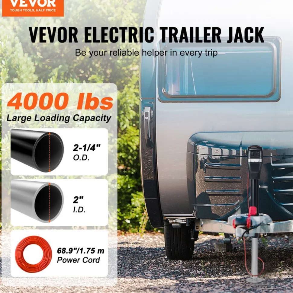 VEVOR Electric Trailer Jack, Power Tongue Jack Weight Capacity 4000 lbs, 9.84"-33.85" Electric Tongue Jack with Waterproof Cover for Lifting RV Trailer, Horse Trailer, Utility Trailer, Yacht Trailer