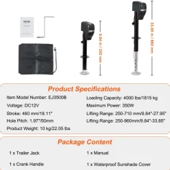 VEVOR Electric Trailer Jack, Power Tongue Jack Weight Capacity 4000 lbs, 9.84