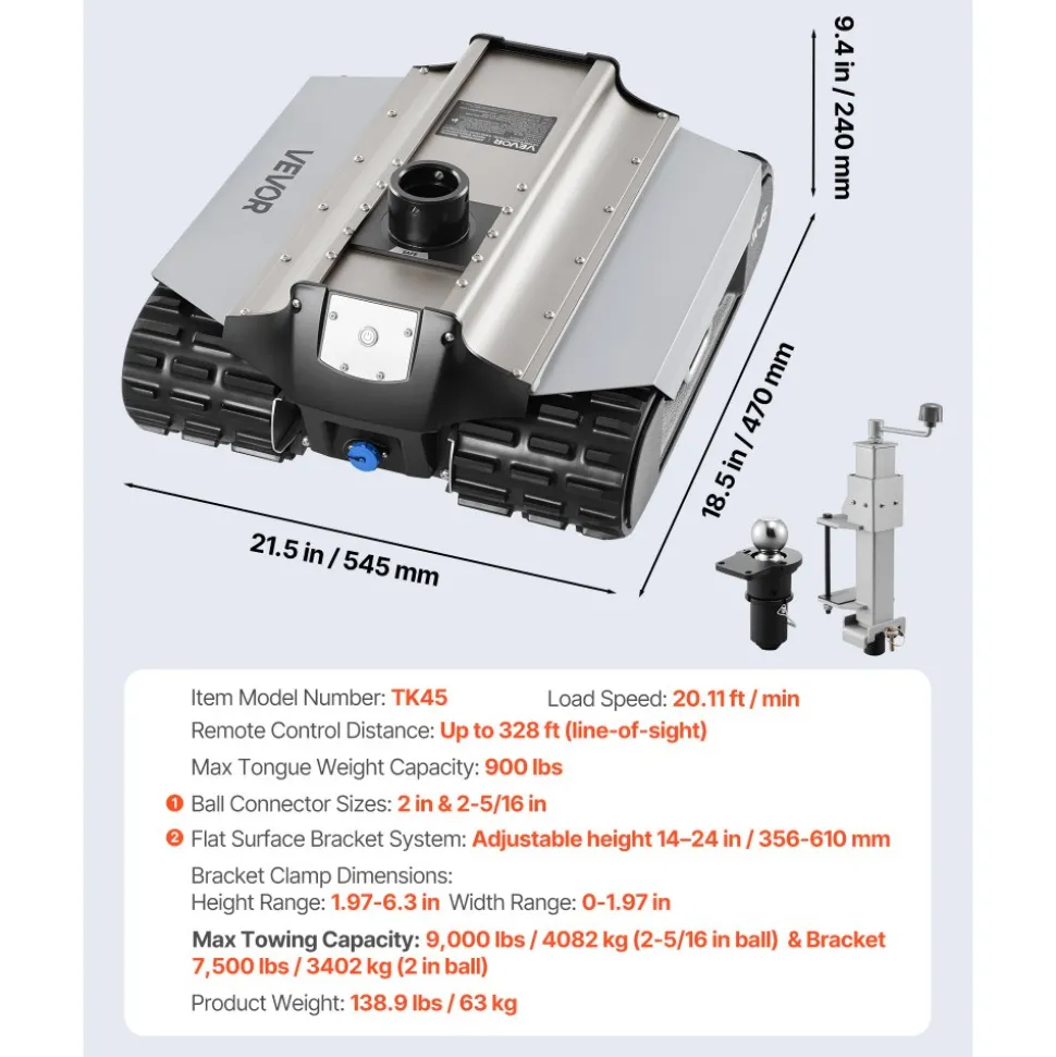 VEVOR Electric Trailer Mover, 9000 lbs Max Towing Capacity, Remote-Controlled Trailer Mover with 328 ft Wireless Range, Motorised Camper Trolley Kit Fits for Camper RV Caravan Boat Trailer Jack