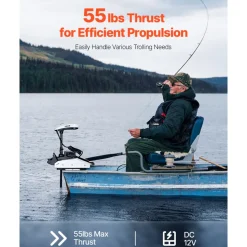 VEVOR Electric Trolling Motor, 55lbs Thrust with GPS, 10-Speed Bow Mounted Saltwater Outboard Boat Motor with Remote Control & LCD Battery Indicator, for Kayaks, Fishing Boats, 36-Inch Shaft