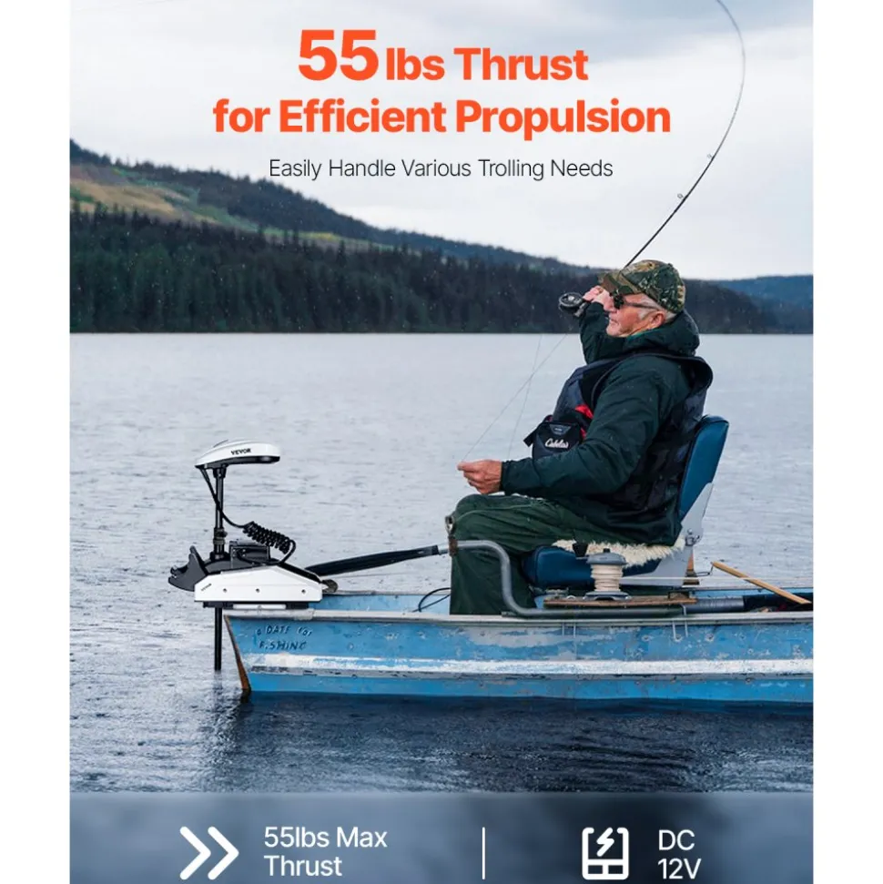 VEVOR Electric Trolling Motor, 55lbs Thrust with GPS, 10-Speed Bow Mounted Saltwater Outboard Boat Motor with Remote Control & LCD Battery Indicator, for Kayaks, Fishing Boats, 36-Inch Shaft