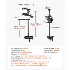 VEVOR Electric Trolling Motor, 55lbs Thrust with GPS, 10-Speed Bow Mounted Saltwater Outboard Boat Motor with Remote Control & LCD Battery Indicator, for Kayaks, Fishing Boats, 36-Inch Shaft