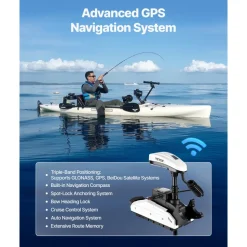 VEVOR Electric Trolling Motor, 55lbs Thrust with GPS, 10-Speed Bow Mounted Saltwater Outboard Boat Motor with Remote Control & LCD Battery Indicator, for Kayaks, Fishing Boats, 36-Inch Shaft