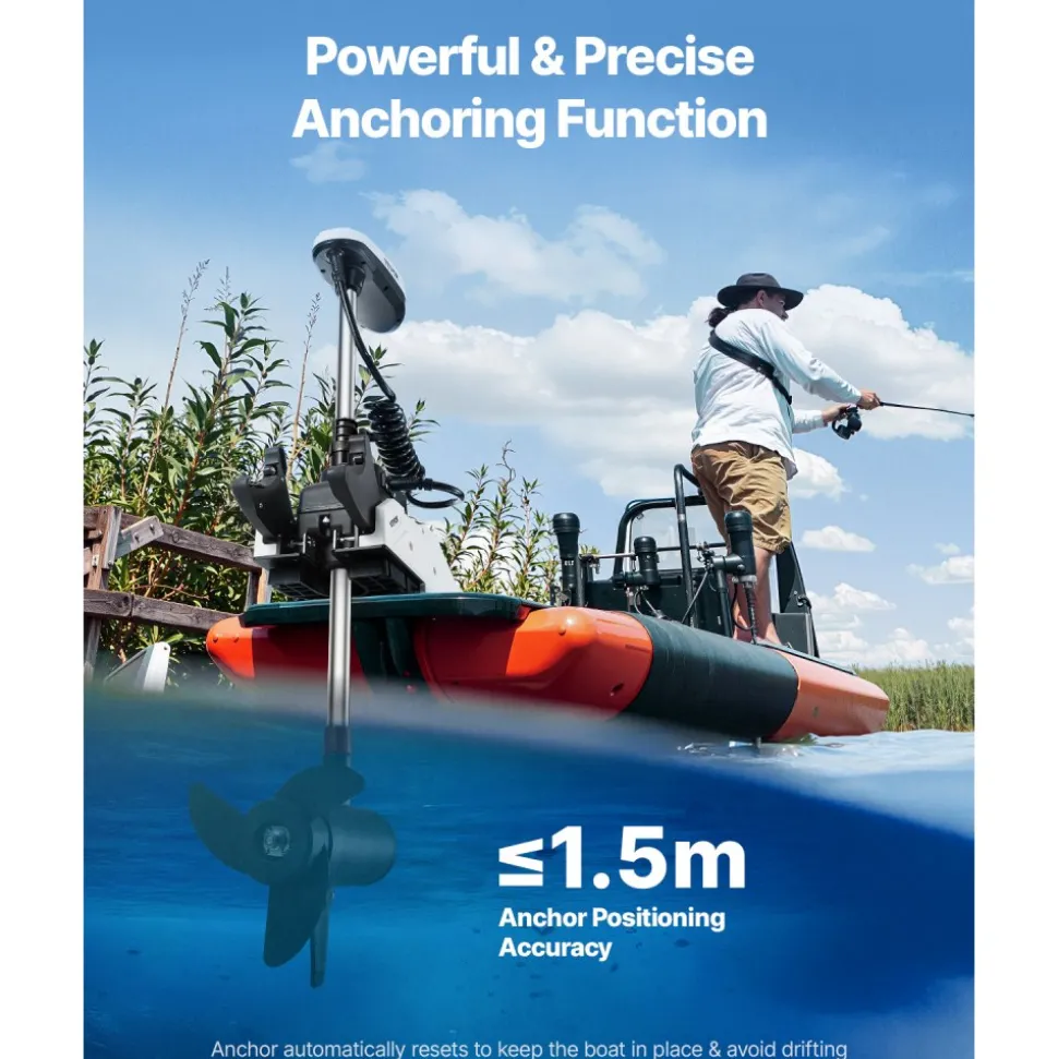 VEVOR Electric Trolling Motor, 12V 55lbs Thrust with GPS, 10-Speed Bow Mounted Saltwater Outboard Boat Motor with Remote Control & LCD Battery Indicator, for Kayaks, Fishing Boats, 54-Inch Shaft