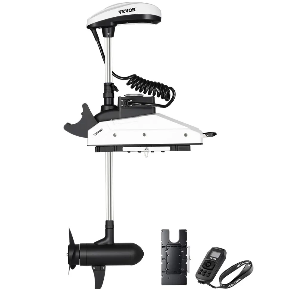 VEVOR Electric Trolling Motor, 12V 55lbs Thrust with GPS, 10-Speed Bow Mounted Saltwater Outboard Boat Motor with Remote Control & LCD Battery Indicator, for Kayaks, Fishing Boats, 54-Inch Shaft