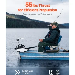 VEVOR Electric Trolling Motor, 12V 55lbs Thrust with GPS, 10-Speed Bow Mounted Saltwater Outboard Boat Motor with Remote Control & LCD Battery Indicator, for Kayaks, Fishing Boats, 54-Inch Shaft