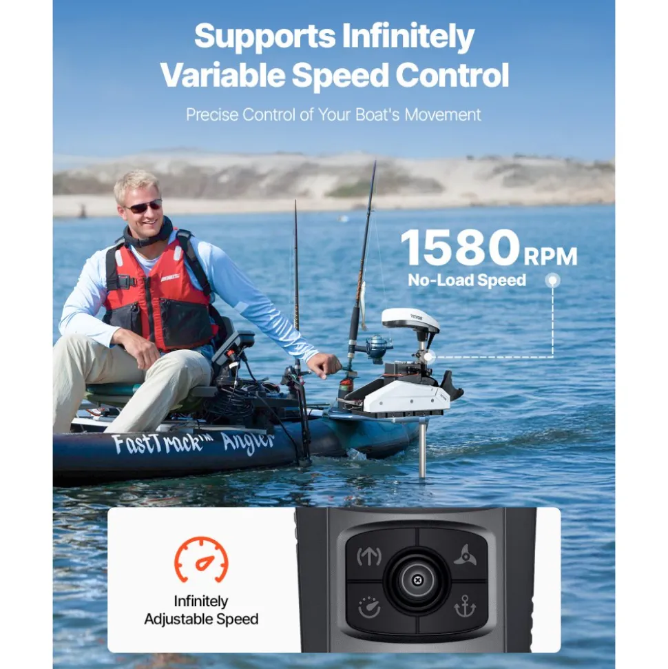 VEVOR Electric Trolling Motor, 12V 55lbs Thrust with GPS, 10-Speed Bow Mounted Saltwater Outboard Boat Motor with Remote Control & LCD Battery Indicator, for Kayaks, Fishing Boats, 54-Inch Shaft
