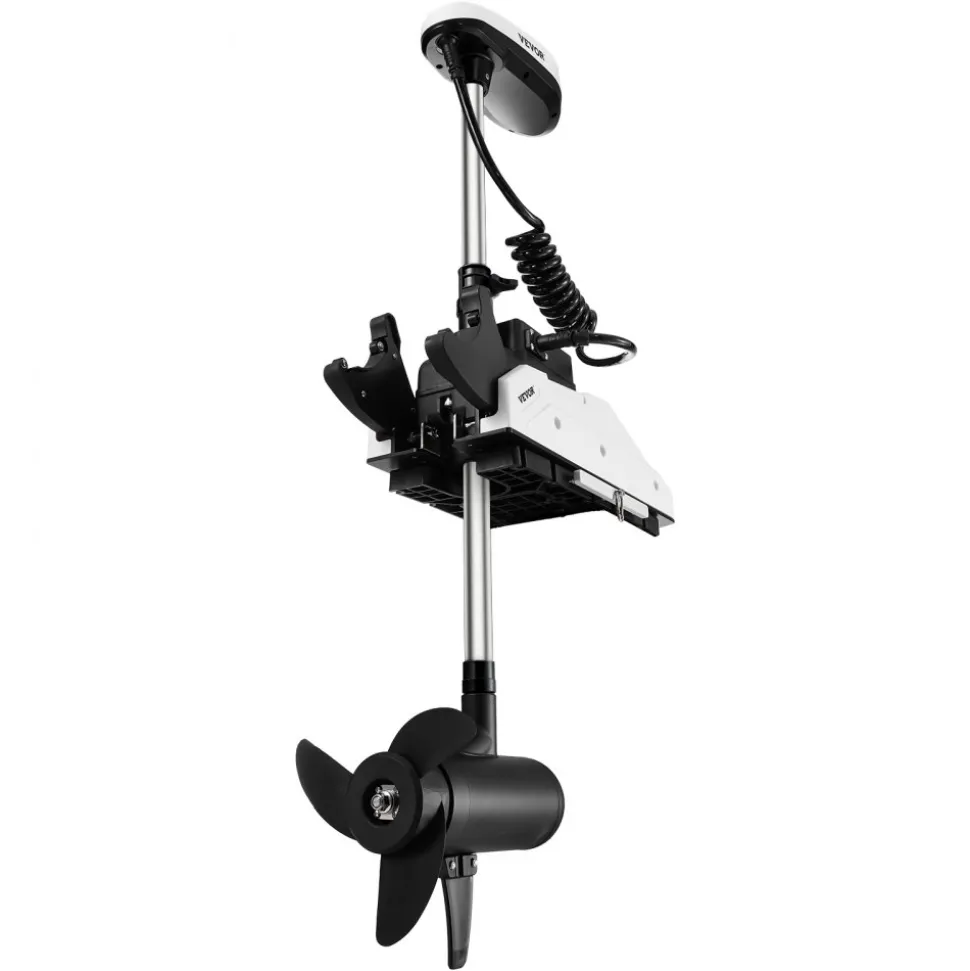 VEVOR Electric Trolling Motor, 12V 55lbs Thrust with GPS, 10-Speed Bow Mounted Saltwater Outboard Boat Motor with Remote Control & LCD Battery Indicator, for Kayaks, Fishing Boats, 54-Inch Shaft