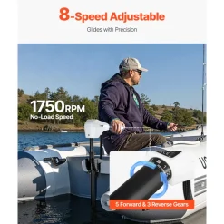 VEVOR Electric Trolling Motor, Transom Mounted Outboard Boat Motors 12V 55lbs Thrust, 8-Speed Electric Boat Engine w/ Battery Indicator, for Kayaks, Fishing Boats on Freshwater/Saltwater, 30-In Shaft