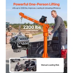 VEVOR Electric Truck Crane, 2200 lbs Pickup Truck Crane with 12V 6000 lbs Electric Winch, 360° Rotating Telescopic Boom, Premium Galvanized Steel, Foldable Pickup Bed Jib for Machine Lumber Lifting
