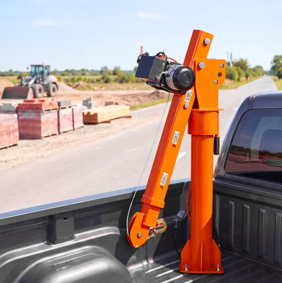 VEVOR Electric Truck Crane, 2200 lbs Pickup Truck Crane with 12V 6000 lbs Electric Winch, 360° Rotating Telescopic Boom, Premium Galvanized Steel, Foldable Pickup Bed Jib for Machine Lumber Lifting