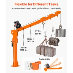 VEVOR Electric Truck Crane, 2200 lbs Pickup Truck Crane with 12V 6000 lbs Electric Winch, 360° Rotating Telescopic Boom, Premium Galvanized Steel, Foldable Pickup Bed Jib for Machine Lumber Lifting