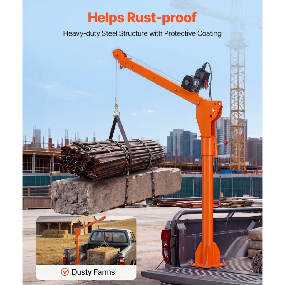 VEVOR Electric Truck Crane, 1100 lbs Pickup Truck Crane with 12V 3000 lbs Electric Winch, 360° Rotating Telescopic Boom, Premium Galvanized Steel, Foldable Pickup Bed Jib for Machine Lumber Lifting