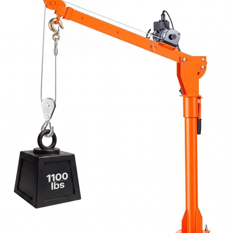 VEVOR Electric Truck Crane, 1100 lbs Pickup Truck Crane with 12V 3000 lbs Electric Winch, 360° Rotating Telescopic Boom, Premium Galvanized Steel, Foldable Pickup Bed Jib for Machine Lumber Lifting