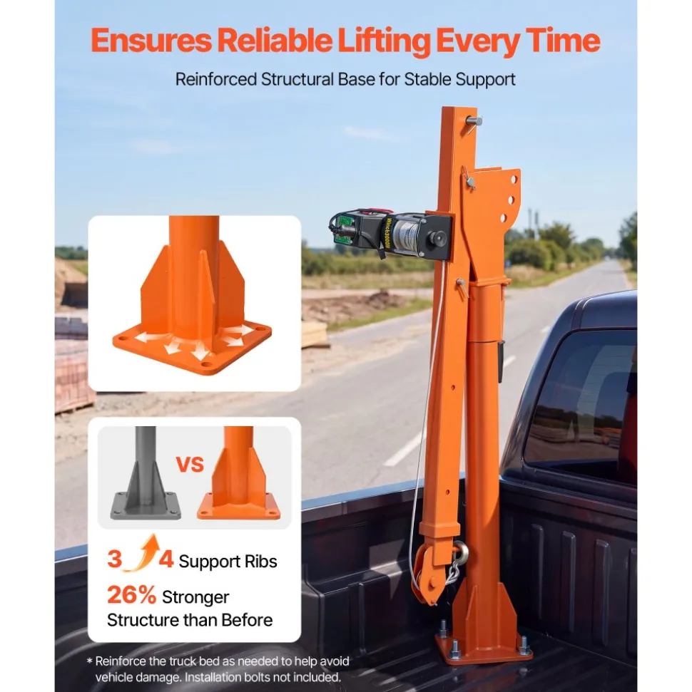 VEVOR Electric Truck Crane, 1100 lbs Pickup Truck Crane with 12V 3000 lbs Electric Winch, 360° Rotating Telescopic Boom, Premium Galvanized Steel, Foldable Pickup Bed Jib for Machine Lumber Lifting